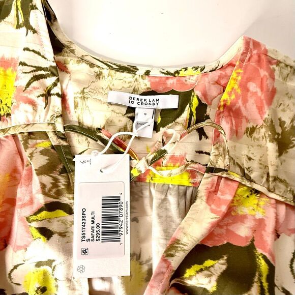 NWT Derek Lam 10 Crosby Caroline Floral Double Tie Cotton Top In Safari multi. - Picture 10 of 12